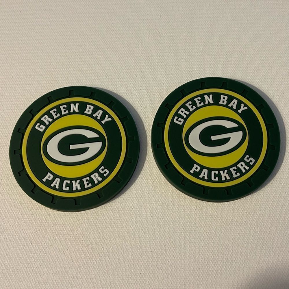 NFL Green Bay Packers car cup Coasters in black Set of 2 NWT